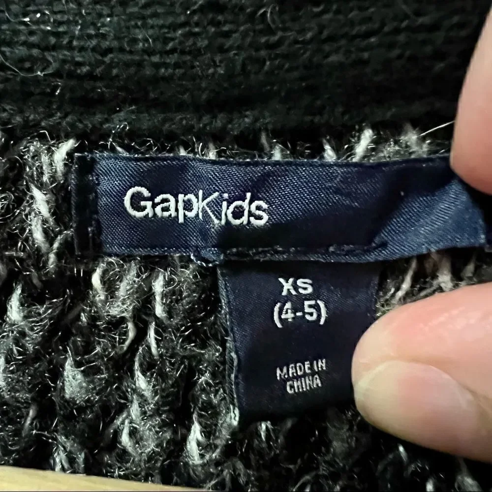 Gap Kids dark grey white shawl collar single button long sleeve cardigan sweater